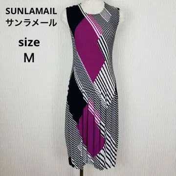 SUNLAMAIL 선라메일 슬리브리스 무릎 기장 원피스 스트라이프 M