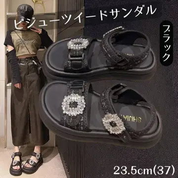 비쥬 트위드 스포츠 샌들 블랙 23.5cm 여성용 통굽