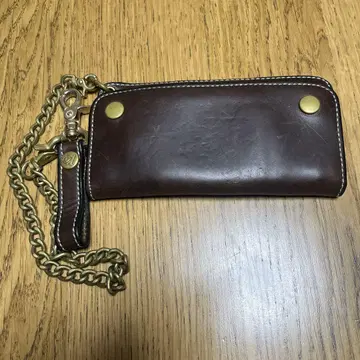 브라운 가죽 지갑 체인