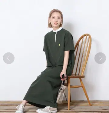 다크 그린 반팔 피케 셔츠 원피스