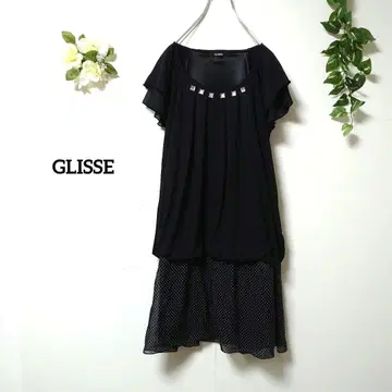 GLISSE 프릴 슬리브 반팔 원피스 도트 무늬 L