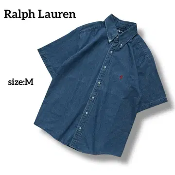 Ralph Lauren 버튼 다운 데님 셔츠 반팔 인디고 빨간색 M