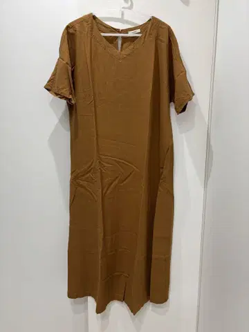 브라운 V넥 반팔 롱 원피스 프리 사이즈