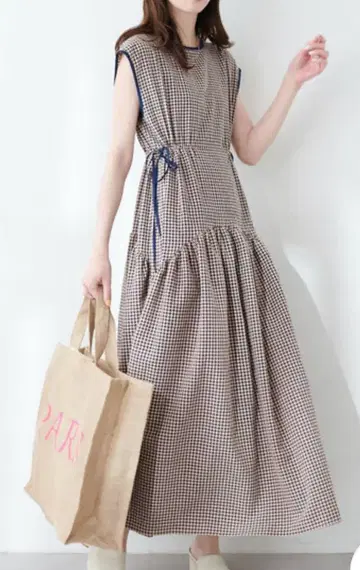 natural couture 드로스트 디자인 체크 무늬 원피스