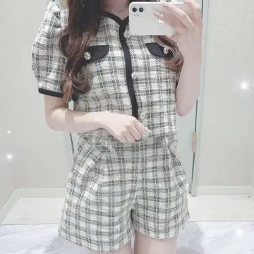 트위드 셋업 OW 비쥬 에블린 반팔