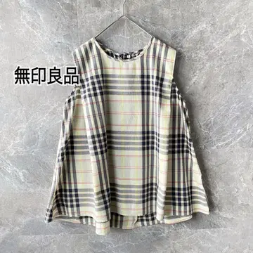 무인양품 마드라스 체크 크루넥 슬리브리스 블라우스 상의