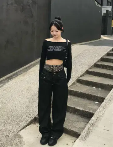 emmy 더블 허리 레오파드 데님 팬츠 S 사이즈