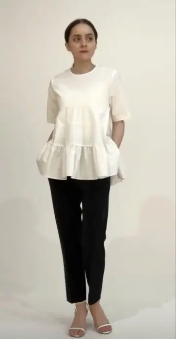 yori 요리 하프 슬리브 티어드 블라우스 화이트 38 흰색