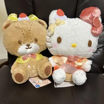 반짝반짝 간식 타임 헬로키티와 곰 봉제 인형 세트 약 25cm
