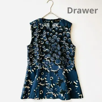 드로어 Drawer 페플럼 플라워 슬리브리스 블라우스