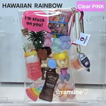 PEANUTS HAWAIIAN RAINBOW 가챠 파우치 클리어 핑크
