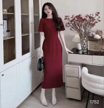 빨간색 원피스 반팔 백리본