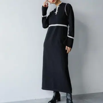 HARE 차이나 버튼 니트 원피스 블랙 긴팔 프리 사이즈