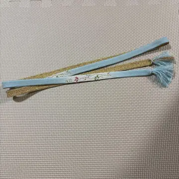 스카이블루 꽃무늬 자수 허리띠 2종 세트