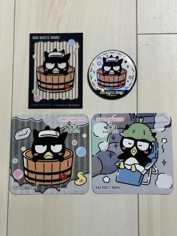 산리오 극락탕 배드마츠마루 캔 배지 클리어 카드 코스터 2종