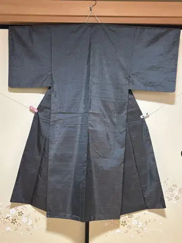 본고장 오시마 명주 남자 기모노 중고품 격자 sk004