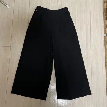 블랙 와이드 팬츠 앞 버튼 허리 밴딩