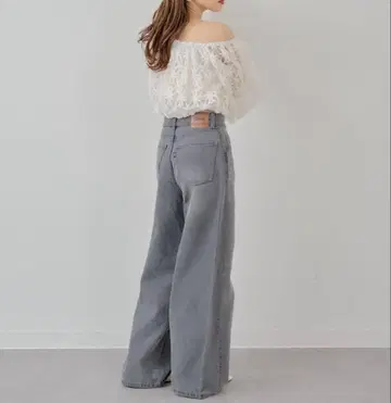 CHICO 치코 포켓 미드 허리 스트레이트 와이드 데님 M 그레이