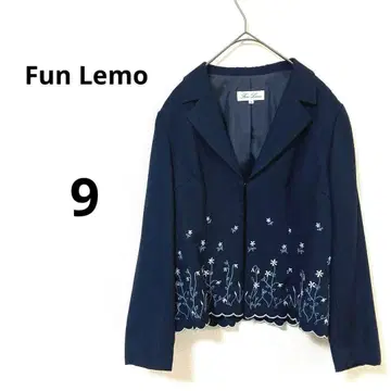 Fun Lemo 네이비 꽃무늬 자수 스캘럽 자켓 M 9호