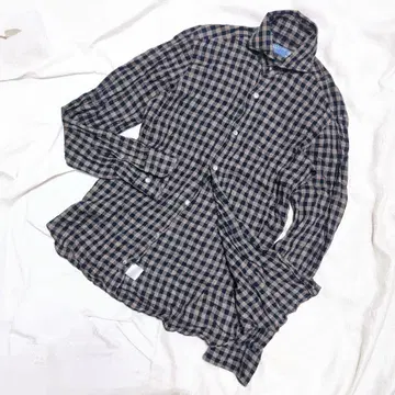 바르바단디 라이프 BARBA 린넨 체크 셔츠 네이비 브라운 브라운 37S