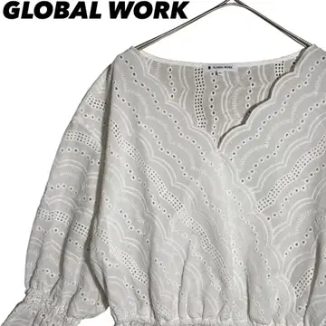 글로벌 워크 블라우스 L GLOBAL WORK 스캘럽 레이스 블라우스