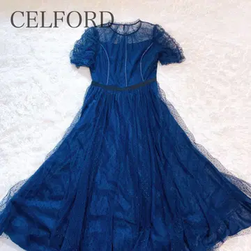 CELFORD 얇은 명주 그물 드레스 도트 무늬 네이비 결혼식 원피스