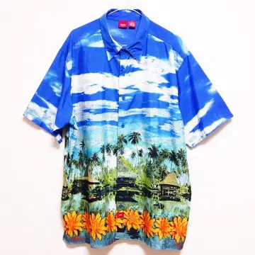 90s mossimo 풍경 회화 폴리에스테르 셔츠 XL 모시모