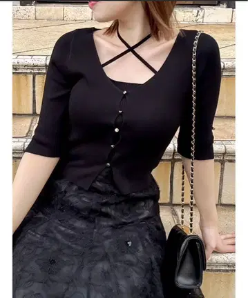 dazzlin 하프 슬리브 레이어드 가디건 상의