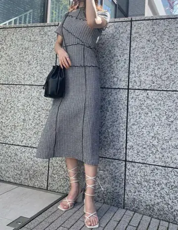 SNIDEL 체크 무늬 반팔 롱 원피스