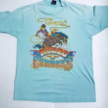 80s 스크린 스타즈 티셔츠 카우보이 터콰이즈 블루 XL