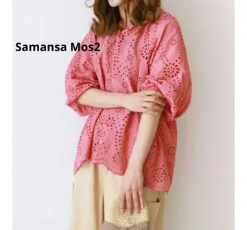 Samansa Mos2 컷워크 레이스 7부 소매 블라우스