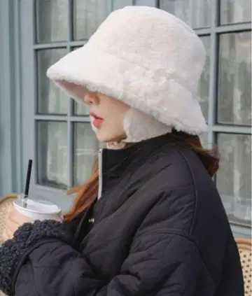 귀 머플러 모자 아이보리