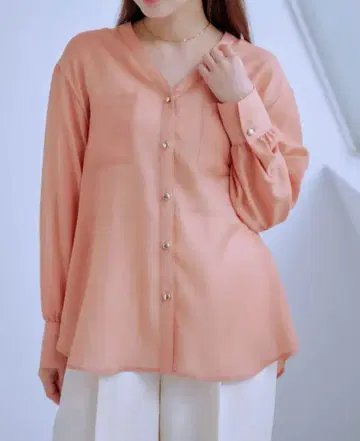 COHINA V넥 더블 포켓 시어 셔츠