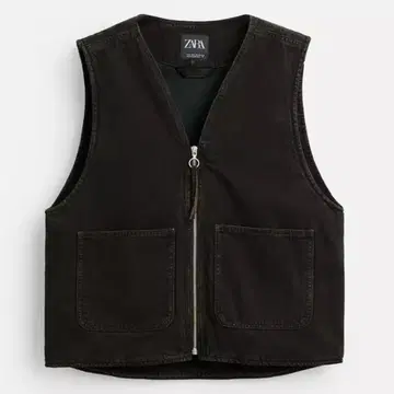 ZARA 포켓 디테일 데님 베스트 다크 브라운 L 사이즈