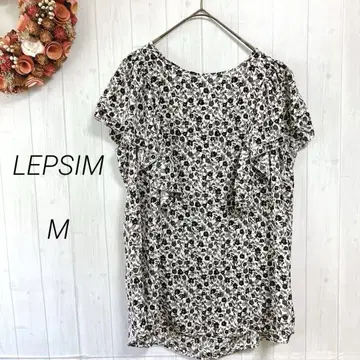 렙심 반팔 블라우스 프릴 블랙 화이트 M 올 패턴 꽃무늬