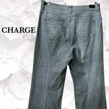 충전 'CHARGE' 데님 팬츠/청바지 [L] 그레이 계열 자수 레나운