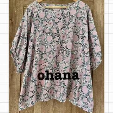 ohana 오하나 면 린넨 보태니컬 무늬 돌먼 슬리브 탑