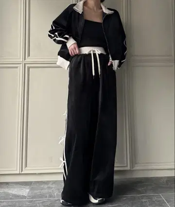 JUNOAH 셋업 저리 트랙 자켓 벨로아 리본 한국