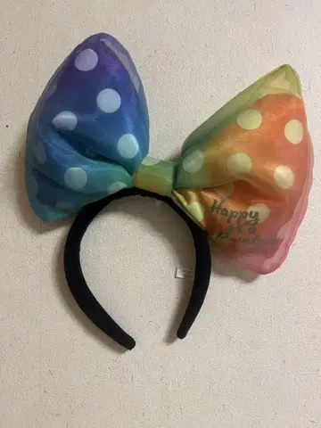 디즈니 머리띠 레인보우 컬러 도트 리본
