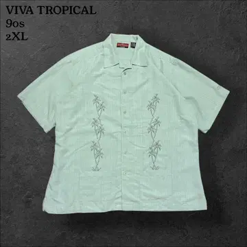 90s VIVA TROPICAL 반팔 셔츠 자수 알로하 셔츠 리조트 셔츠