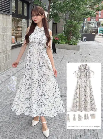 숄더 리본 프릴 플레어 셔츠 원피스 [tg861]