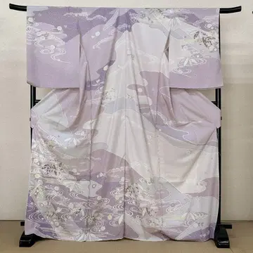 새상품 미재단 순수 실크 호몬기, 물줄기에 국화와 대나무, 보라색 계열