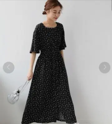 도트 무늬 스퀘어 넥 롱 원피스