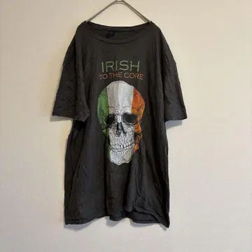 아메카지 티셔츠 블랙 XL 프린트 해골 IRISH 길단