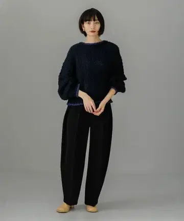 KBF 폴드 업 팬츠 블랙 M 블랙 커브 팬츠 배럴 레그 코쿤 벌룬