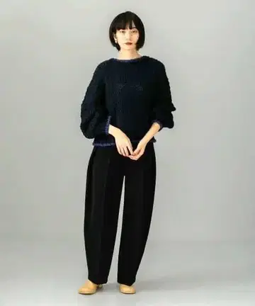 KBF 폴드 업 팬츠 블랙 M 블랙 커브 팬츠 배럴 레그 코쿤 벌룬