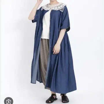 sm2 데님 블루 셔츠 원피스 반팔 롱