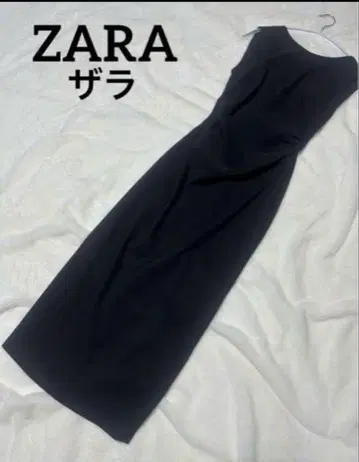 자라 원피스 슬리브리스 S 블랙 개더 디테일 미디 길이 원피스