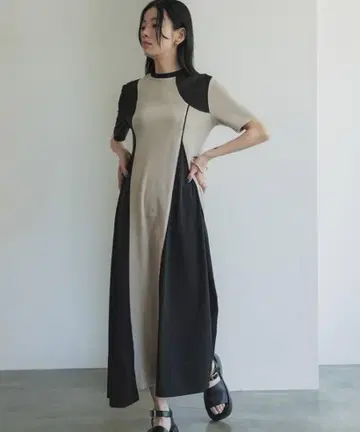 유나이티드 토큐 블로킹 컷 원피스 반팔