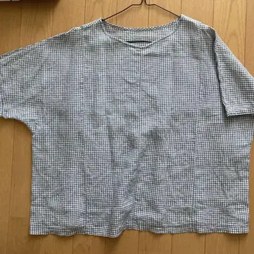 nest Robe 린넨 돌먼 슬리브 체크 블라우스